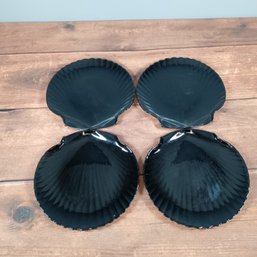 4 Clam Shell Arcoroc Coquillage Black Glass Plates