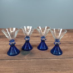 6 Art Deco Style Cobalt Blue Footed Glass Tumblers