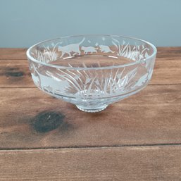 Lenox Heavy Crystal Glass Centerpiece Bowl With Etched Frosted Cats Kittens