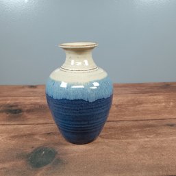 Studio Pottery 10' Blue And White Ceramic Vase