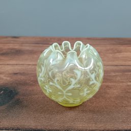 Antique Northwood Spanish Lace Opal Brocade Vaseline Opalescent Rose Bowl