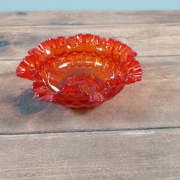 Amberina Thumbprint Ruffled Edge Bowl.