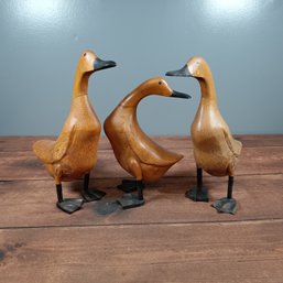 3 Hand Carved Wooden Ducks