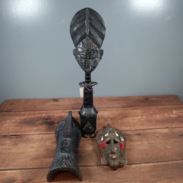 Set Of 3 Wooden African Masks