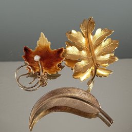 Gold Tone Leaf  And Feather Pin Lot