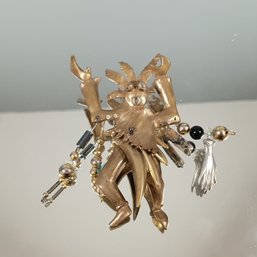 Dancing Goat Articulated Pin / Brooch Marked VB Gold Tone Beads Artisan