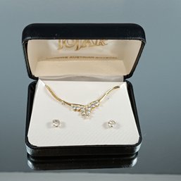 Gold Tone Necklace And Earing Set With Cubic Zirconium Stones