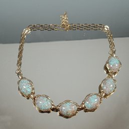 Gold Tone Iridescent Stone Necklace