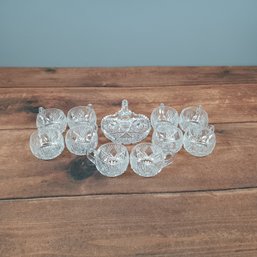 Etched Crystal Cups And Candy Dish