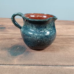 Redware Pitcher With A Sponge-decorated Blue Glaze 5'
