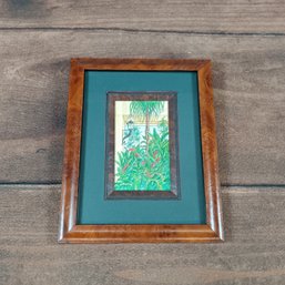 Tropical Print In A Green And Wood Frame