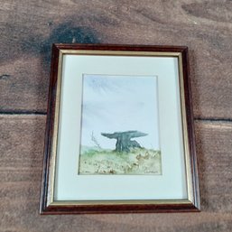 Signed Framed Water Color Of Poulnabrone Dolmen