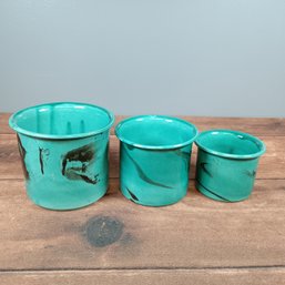 Midcentury Italian Malachite Ceramic Cachepots.