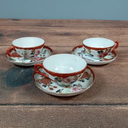 Set Of 3 Japanese Porcelain Teacup And Saucer Set