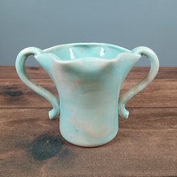 West Coast Pottery Vintage California Double Handled Vase Blue Glaze