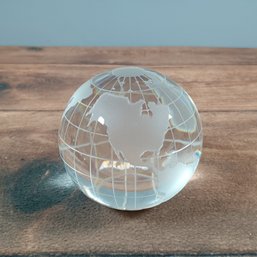 Etched Frosted And Clear Glass World Globe Earth 2.5' Paperweight