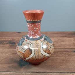 Mexican Tonala Pottery Vase With Birds 12.5'