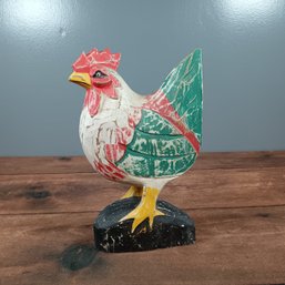 Hand-carved And Hand-painted Wooden Rooster Figurine