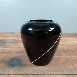 Black Glass Minimalist Vase With White Strip