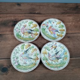 Set Of 4 Chelsea France Plates Hand Painted Birds