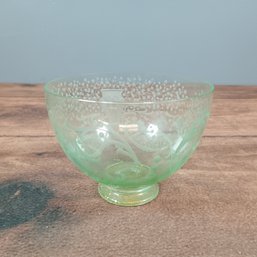 Small Green Depression Glass Bowl With Floral Pattern