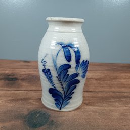 Salt-glazed Crock With A Floral Cobalt Blue Design