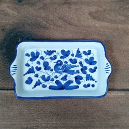 Hand-Painted Italian Ceramic Serving Dish With Blue Bird Design