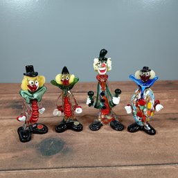Lot Of 4 Murano Style Glass Clowns