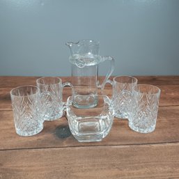 Etched Crystal Drinkware And Candy Dish