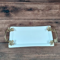 Decorative Tray With A Rectangular Shape And Gold-colored Floral Handles