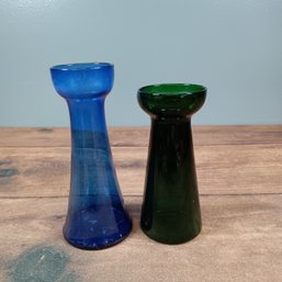 Cobolt Blue And Green Hyacinth Vases