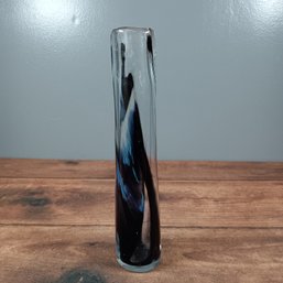 Hand-blown Glass Vase From Gistl Glas With Gray And Blue Streaks