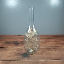 Clear Glass Vase With Gold Tone Floral Design 20'