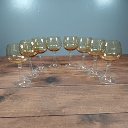 Set Of 8 Yellow Iridescent 8' Wine Glasses