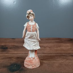 Antique German Bisque Porcelain Figurine Of A Girl 11'