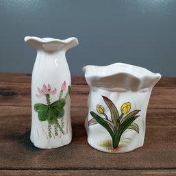 Pair Of White Vase With Hand Painted Floral Design