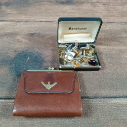 Mens Cuff Link Lot And Coin Purse
