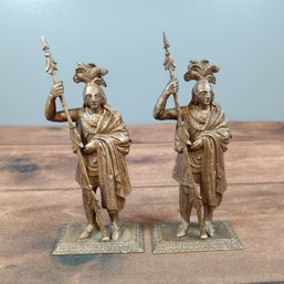 Pair Of Native American Gilt Bronze Statuettes Bookends