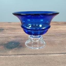 Cobalt Blue Studio Art Glass Bowl Clear Base 7.25w 5.75