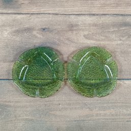 Anchor Hocking Lido Soreno Avocado Green Crinkle Glass Ashtrays