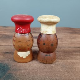 Vintage Wooden Mr. And Mrs. Chef Salt And Pepper Shaker Set