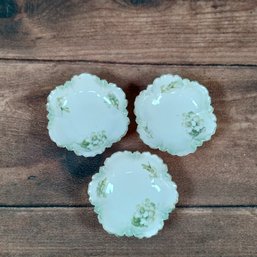 Set Of 3 1 RS Prussia Germany Berry Bowl 5 Green Pink Flowers Dainty VTG Gold Trim