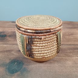 Hausa Tribal Woven Basket With Lid