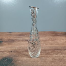 Glass Vase Silver Overlay Clear Tulip Flower 10' Filigree