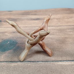 Vintage Hand Carved Wood Tripod 3 Legged Stand Animal Head Feet