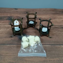 Set Of 3 Wrought Iron Candle Holders & Extra Candles