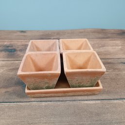 4 Matching Terracotta Pots With A Matching Tray