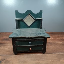Primitive Green Softwood Wall Box With A Small Mirror