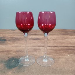 Ruby Red Wine Glasses/Water Goblets 16 Oz Clear Stem 8 3/8'