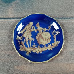 Limoges France Mini Cobalt Blue Porcelain Plate Romantic Courting Couple